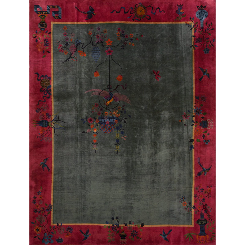 Tapis gris antique en laine de taille art déco