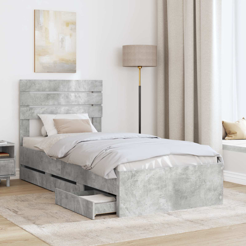 Bed Frame, European Single (90 x 200 cm), Concrete Grey