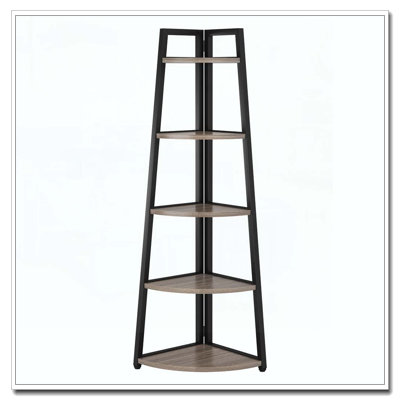 70.07" Tall Corner Shelf, 5 Tier Rustic White Corner Bookshelf Bookcase Industrial Corner Ladder Shelf