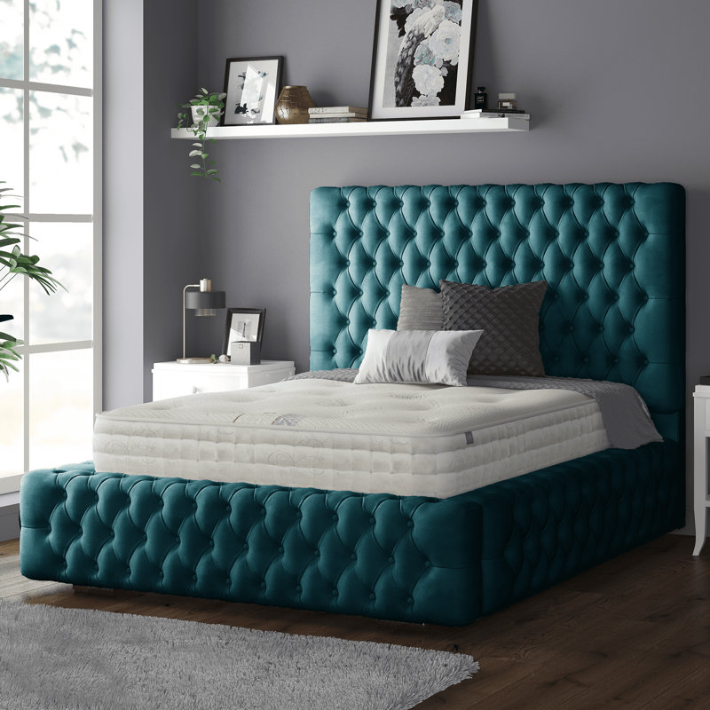 Clovis Upholstered Bed, Double (4'6), Mallard, Plush Velvet