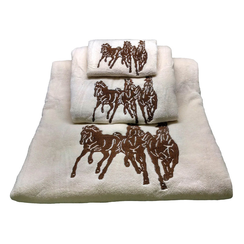 Ensemble de serviettes brodées 3 chevaux, crème 3 pièces