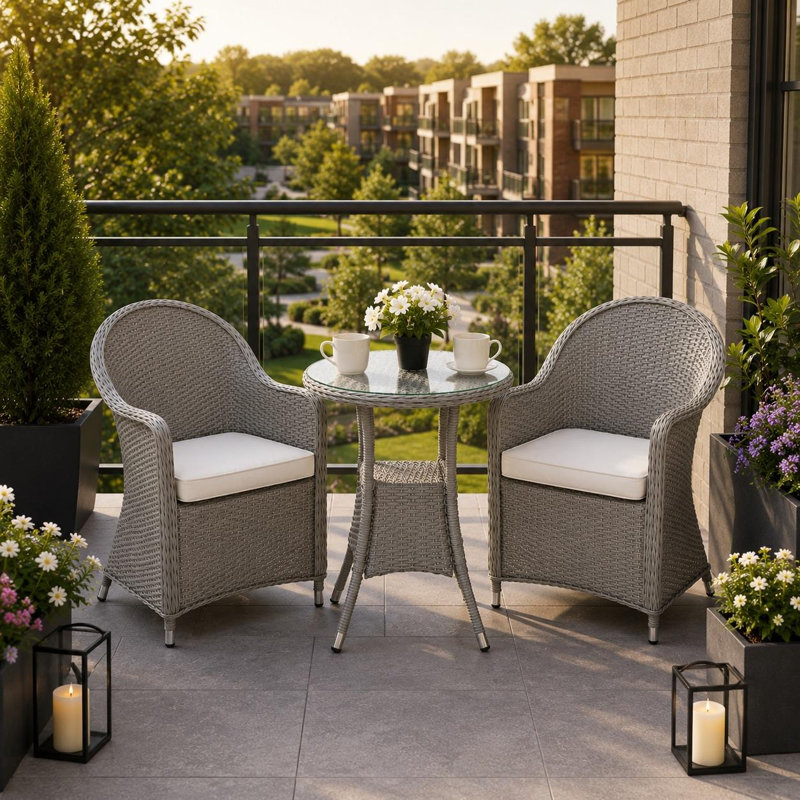 Shatchi Patio Dining Set with, 70cm H x 60cm W x 60cm D, 2