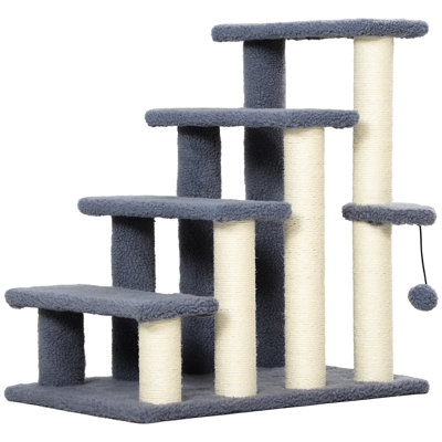 4 Levels Cat Steps, Gray With Scratching Posts, Play And Side Step For Owners 4-level Stairs , Hanging Pet Kitten Owners, Up To 10lbs