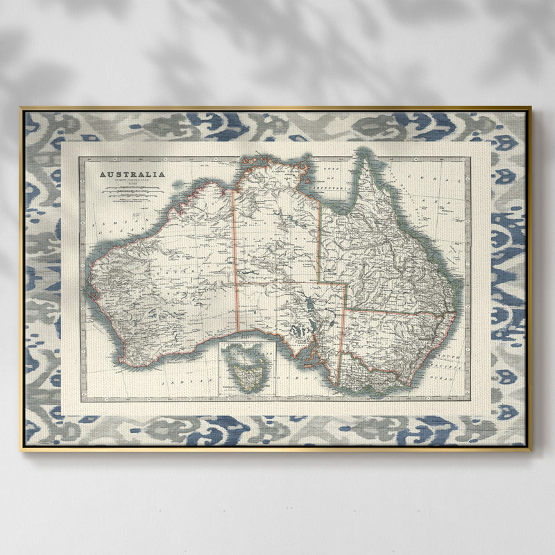Carte frontalière de l'Australie, H 25 po x l 37 po x P 2 po, Or