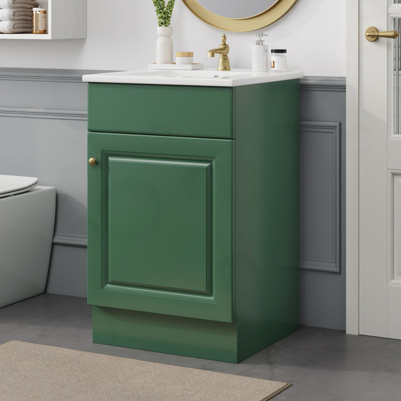 Bathroom Vanity with Sink and Adjustable Shelf, Green