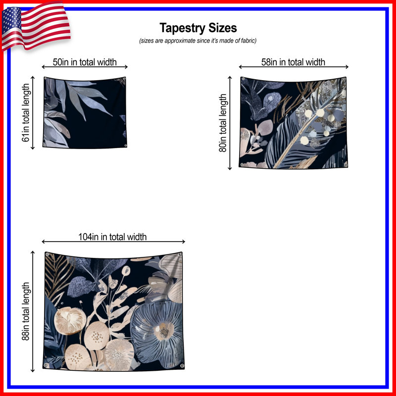 Tapisserie murale florale - Décoration murale nature, H 68 po x l 80 po avec 4 œillets