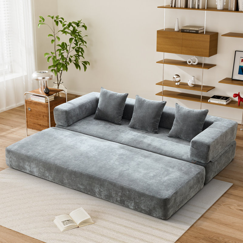 Canapé-lit pliant avec coussins Chenille, Gris