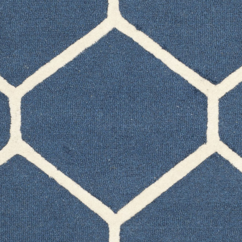 Navy Blue and Ivory Hand-Tufted Wool Geometric Area Rug