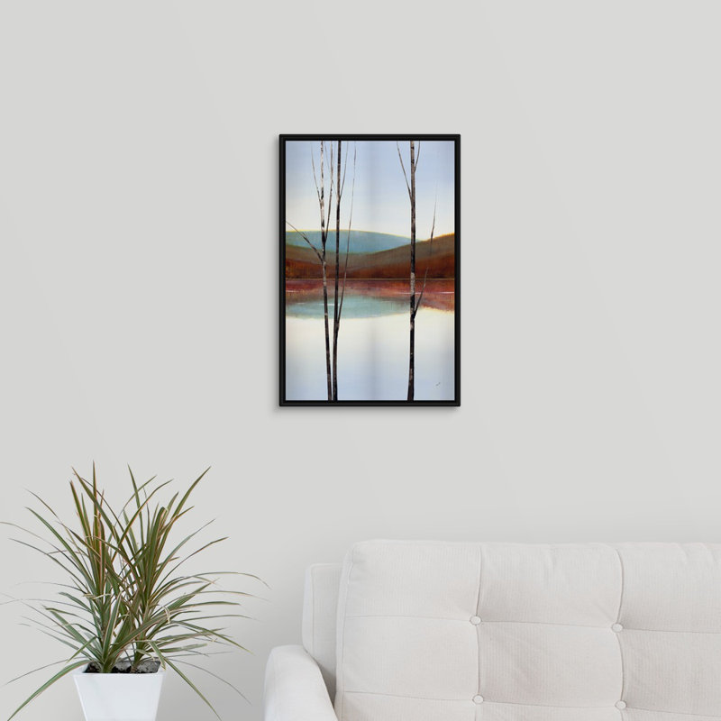 « calme eaux i », peinture sur toile, H 19,7 po x l 13,7 po x P 1,75 po, Cadre flottant noir