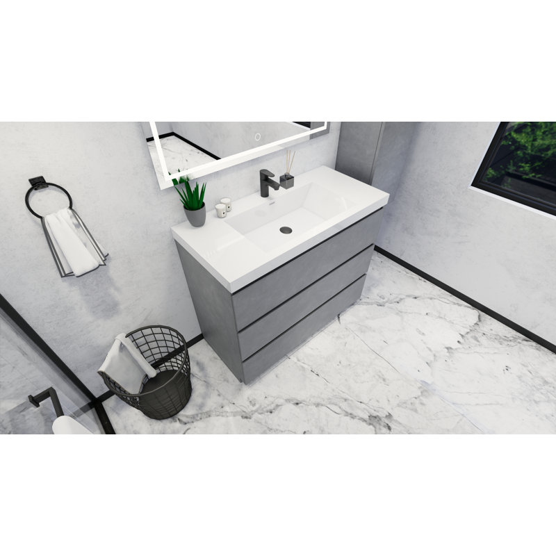 Single Bathroom Vanity Base Only, Cement Gray