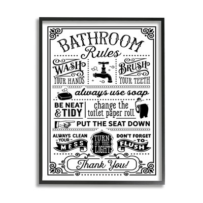 " Vintage Style Bathroom Rules Diagram List Border " by Lettered And Lined