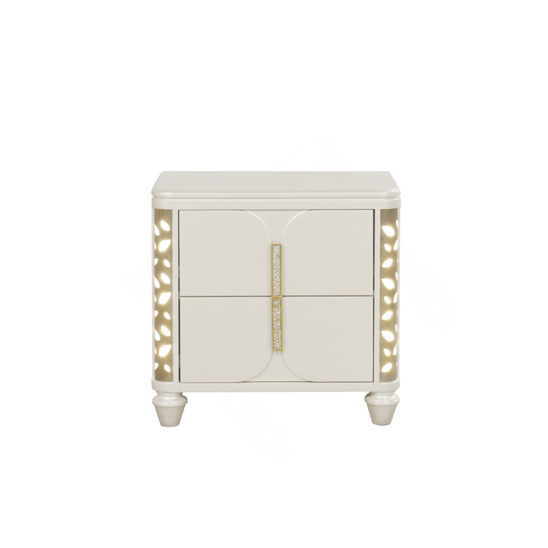 Ensemble de chambre avec grand lit 4 pièces avec détails DEL et dorés - Beige