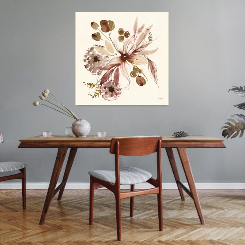 Fleur de sépia, art floral abstrait contemporain, H 32 po x l 32 po