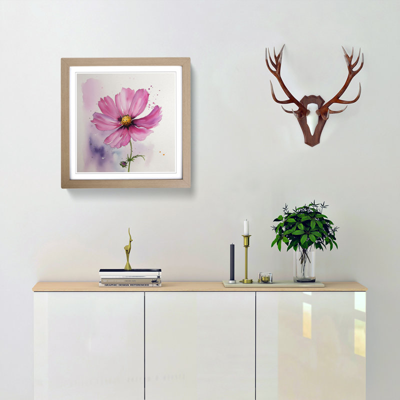 Cosmos Watercolour No.3 - Framed Print, Oak
