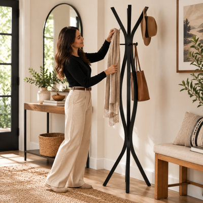Porte-manteau autoportant en métal noir, 183 cm de hauteur, avec 3 crochets