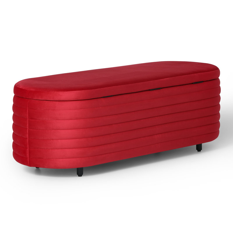 Banc de rangement rembourré en polyester Farrah, H 18,1 po x l 54 po x P 19 po, Rouge