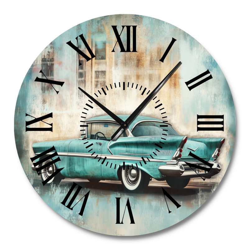 Grande horloge murale en métal Teal Classic Car Drive, Grand