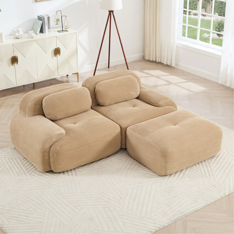 Canapé en L 82 po en tissu Softcorduroy de conception modulaire avec plusieurs combinaisons d'accoudoirs courbés sans assemblage requis Éponge à haute résilience convenant aux salons
