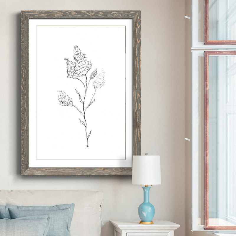 Croquis floral - reproduction de cadre photo sur papier, Cadre en papier gris, H 44 po x l 31 po x P 1 po