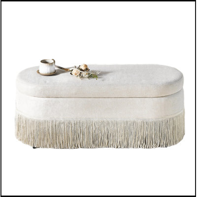 Oval Upholstered Bench with Flip-Top Storage and sturdy legs