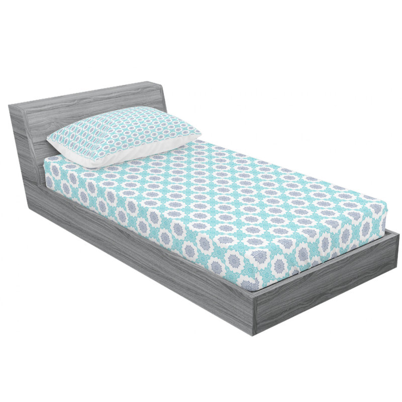 Microfiber Floral Fitted Sheet, Twin XL Sheet Set with Fitted Sheet, Blue/Gray Geometric