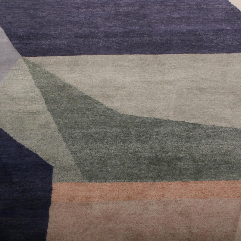 Mid Century Modern Hand Knotted Geometric Area Rug, Rectangle 12' x 18'