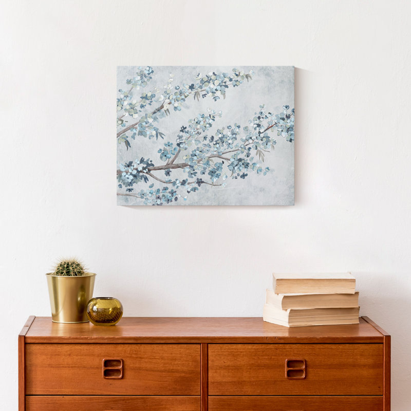 Fleurs de cerisier bleues sur toile, H 11 po x l 14 po x P 1,25 po