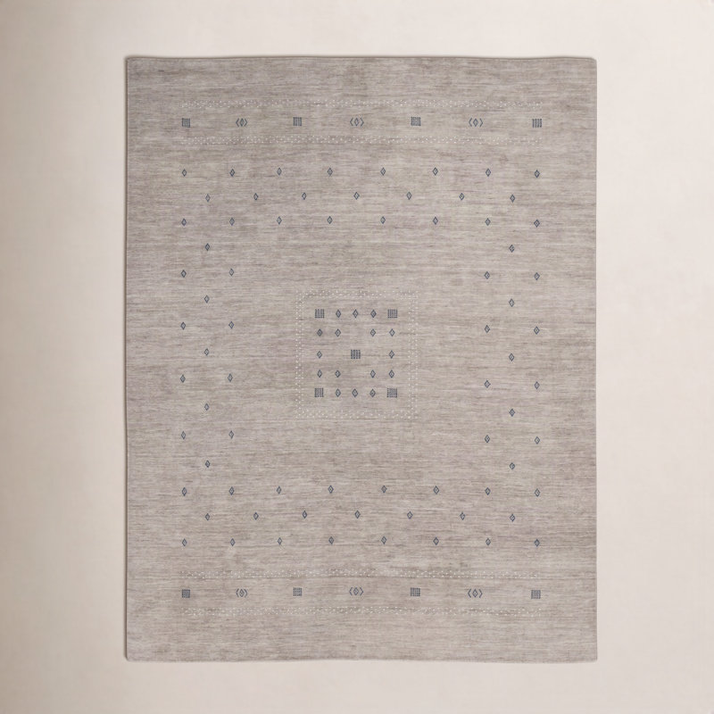 Simi Hand Knotted Cotton/Wool Southwestern Area Rug, Taupe, Rectangle 8' x 10'