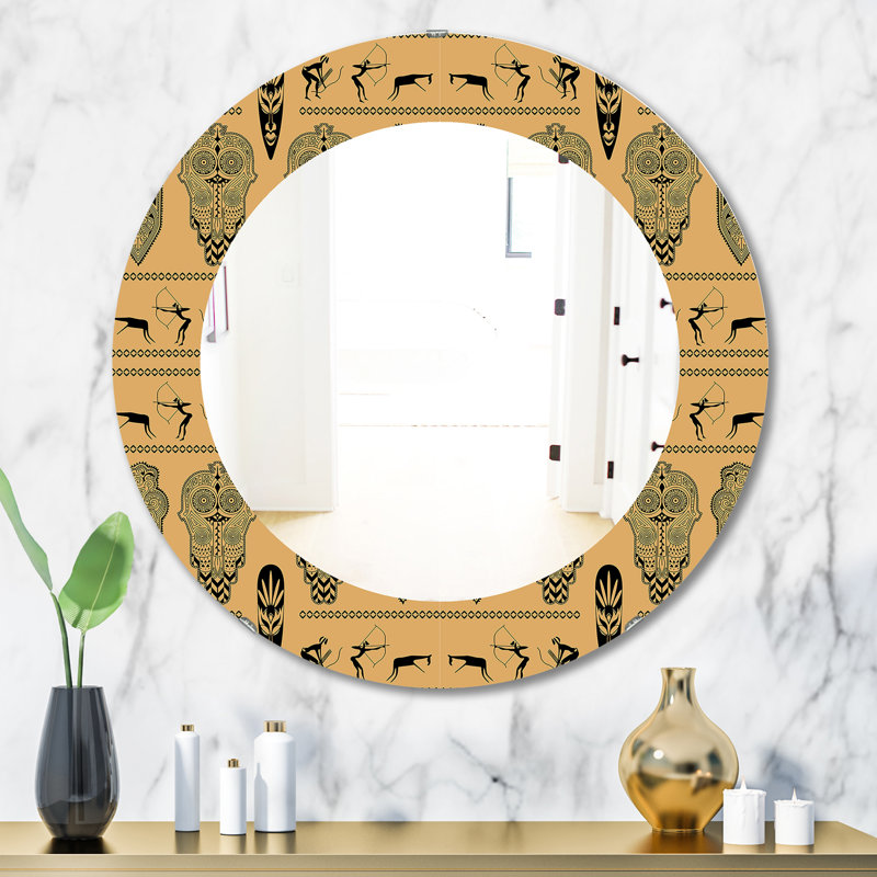 Miroir mural africain, H 23,6 po x l 23,6 po