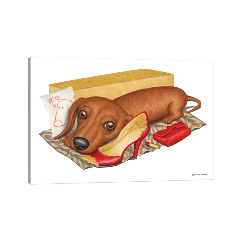 Dachshund With Self-Portrait by Danny Gordon - Wrapped Canvas Print