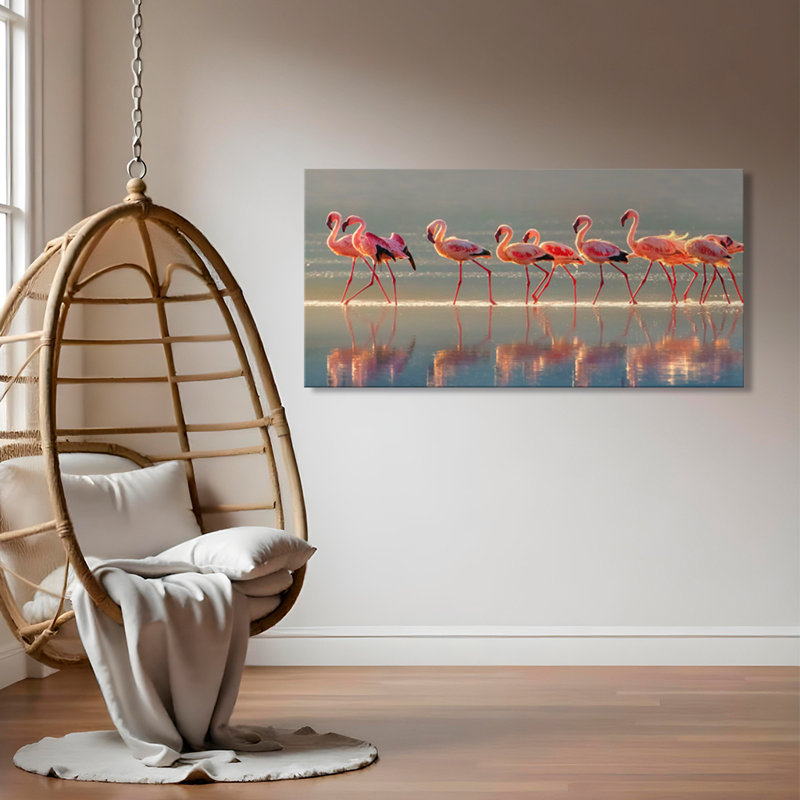 Flamant rose - impression sur toile tendue, H 12 po x l 24 po x p 1,5 po
