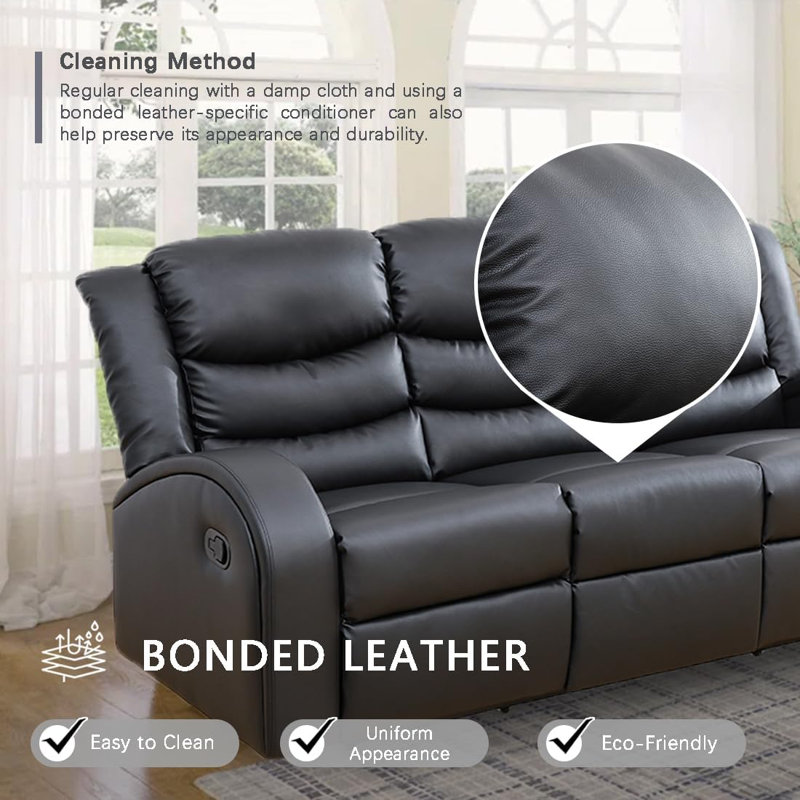 72.5'' Faux Leather Reclining Sofa, Black