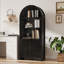 Bibliothèque de 71 pouces de hauteur avec plateau arqué et armoire de rangement, parfaite pour un décor rustique et un rangement polyvalent
