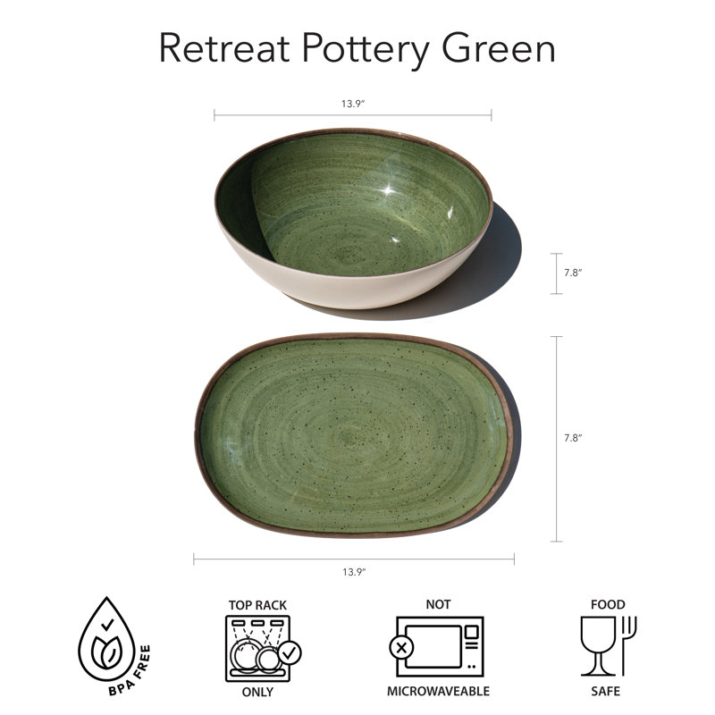 Bol de service en mélamine - vert 13,5 po Retreat Pottery