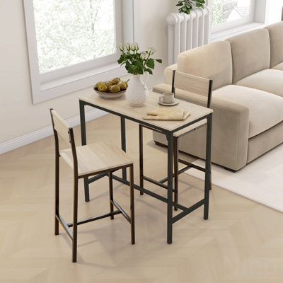 3 Piece Bar Table And Dining Chairs, Industrial Dining Table Set For 2, Counter Height Kitchen Table With Bar Dining Stools, Breakfast Table Set For 2 For Small Space
