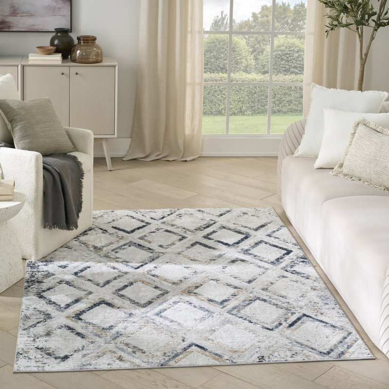Leuchte 4' x 6' Grey Navy Modern Indoor Rug, Rectangle 4' x 6'