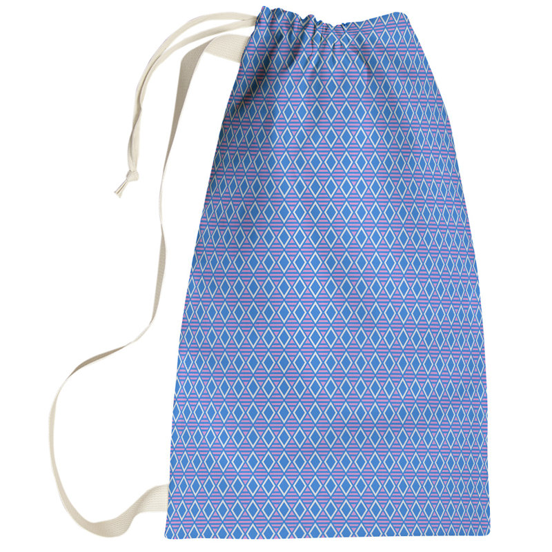 Sac à linge à motif géométrique, Petit (H 64 po x l 20 po x P 1,5 po), Bleu foncé
