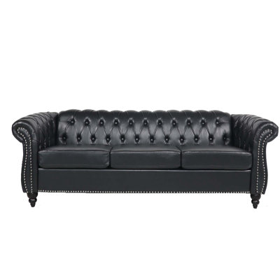 Aydeen 84"" Faux Leather Rolled Arm Chesterfield Sofa -  Charlton HomeÂ®, 7140091DF2014DFCB859D5D833B6EAD4