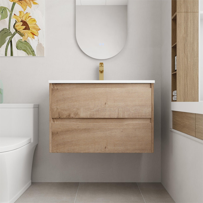 Meuble-lavabo mural simple 30 po avec lavabo en céramique et meuble-lavabo flottant 30 po