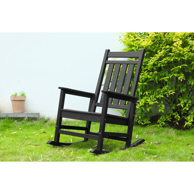 Chaise berçante pour adulte, texture de bois noir pour l'extérieur, résistante aux intempéries, ergonomique, élargie, capacité de charge de 300 lb,