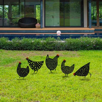 Decorative Garden Metal Accessory Set, Black | 100% Metal Construction, Thickness: 0.05 inches | Includes Chickens: 11.0 x 10.2 in, 8.7 x 11.4 in, 8.7 x 11.8 in, 11.4 x 10.2 in, 8.3 x 11.8 in | Perfect for Outdoor Decor & Garden Accents
