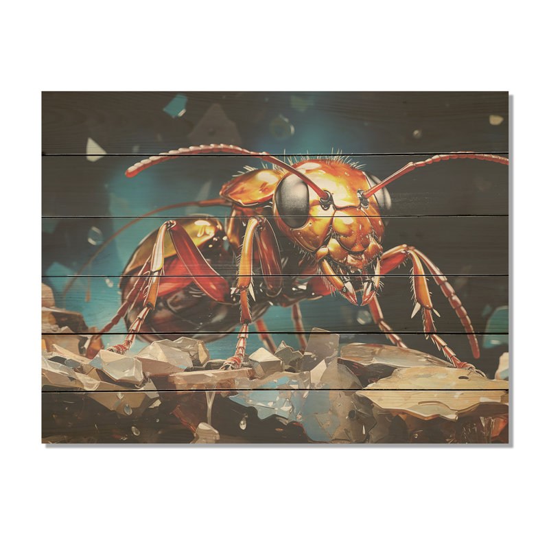 Art déco fourmilier doré I - fourmis, art mural sur bois de pin naturel, H 10 po x l 20 po