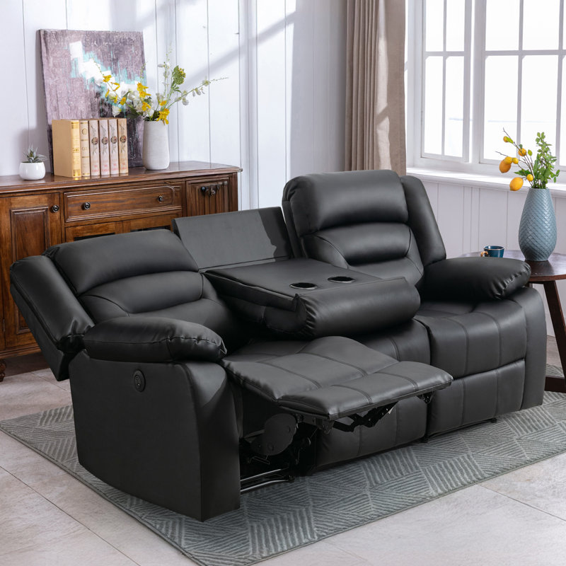 Canapé inclinable électrique et surdimensionné en faux cuir Brenaya de 83,4 po, Similicuir noir