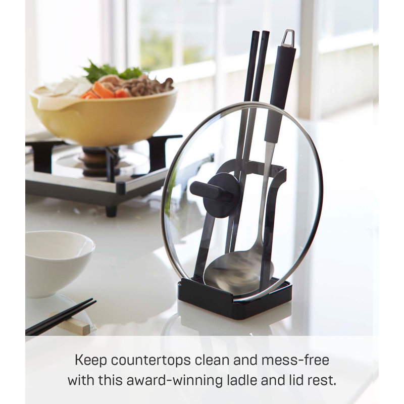 Compact Black Plastic Kitchen Utensil and Lid Stand