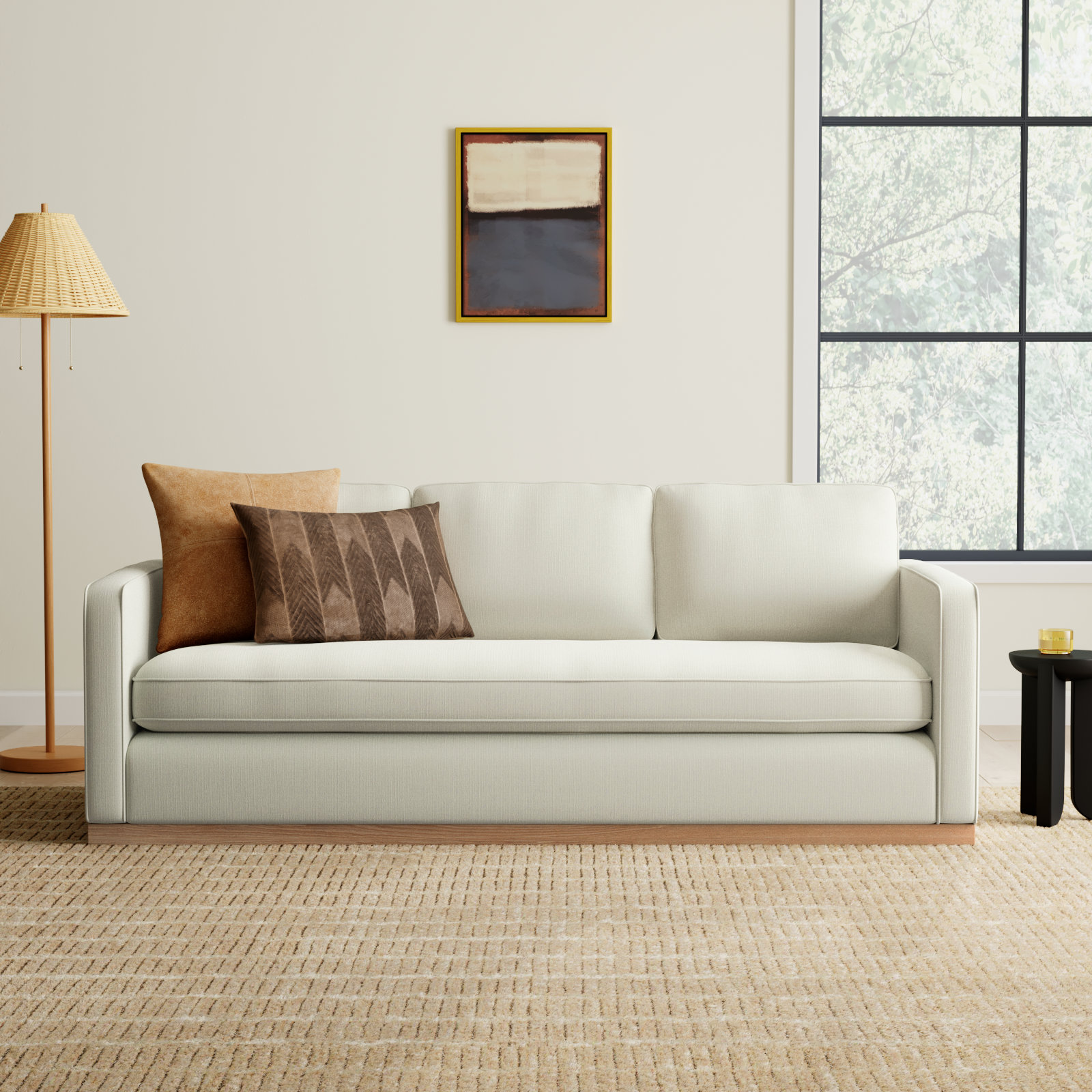 Bobbi 87" Linen Sofa, Flanigan Beige Linen, Oak