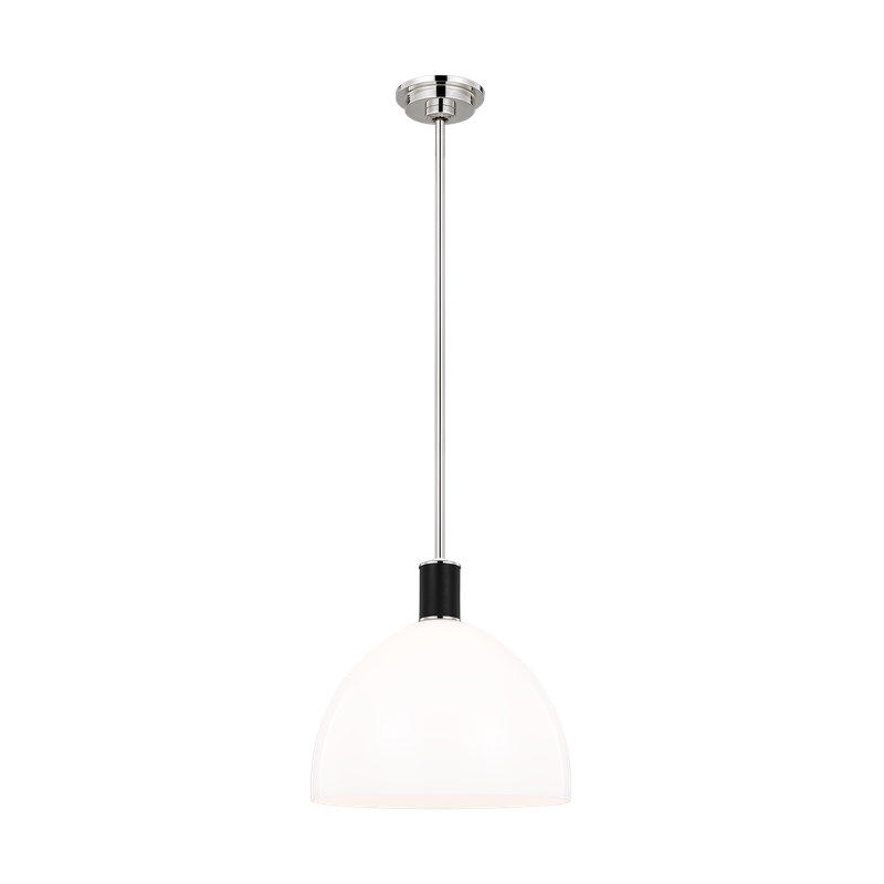 Polished Nickel Indoor/Outdoor Pendant Light with Milk White Glass Shade