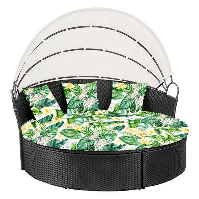 66-Inch Round Daybed Cover Set, Includes  Mattress Protector & 3 Separate Pillow Covers, 4-Pcs Outdoor Patio Furniture Protection