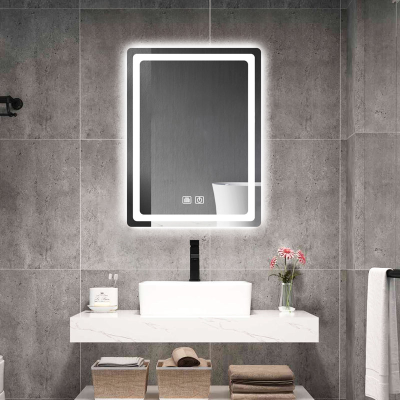 22,99 po X 31,49 po Miroir de salle de bain à DEL, interrupteur antibrouillard, transparent et lisse, sécuritaire pour une utilisation longue brouillard à haute lumière, résistant, accessoires complets