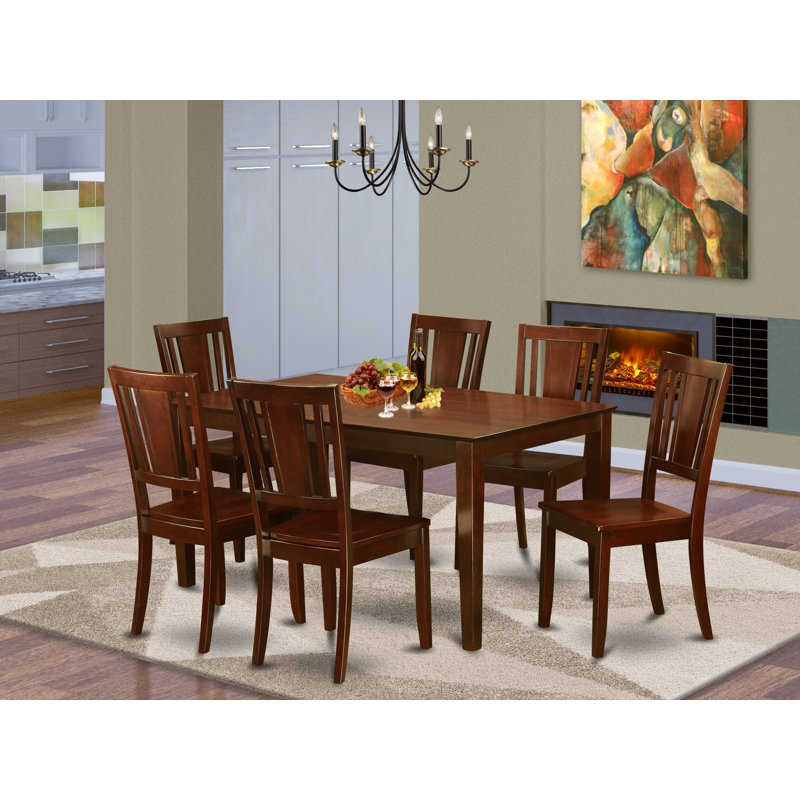 Jalicia Rubberwood Solid Wood Dining Set, Wooden, 7 Pieces: Table, 6 Chairs