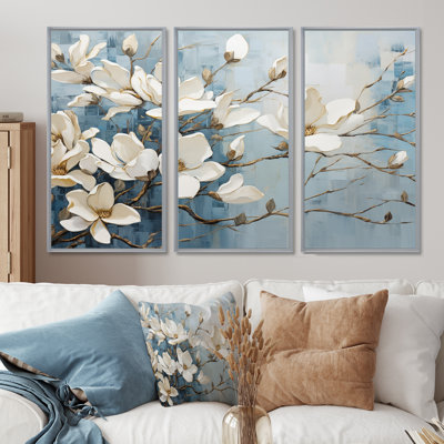Ensemble de décorations murales bleues et dorées Magnolias VI - Magnolias